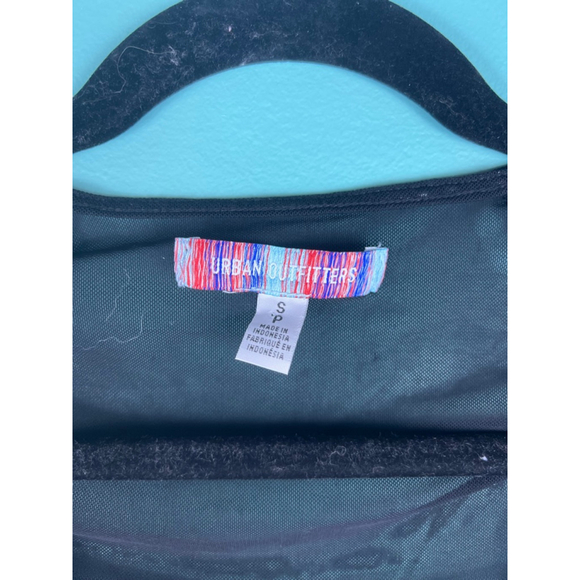 Urban Outfitters Black Sheer Mesh Ruched Crop Top — Lettuce Hem Long Sleeve — Si - Picture 2 of 5